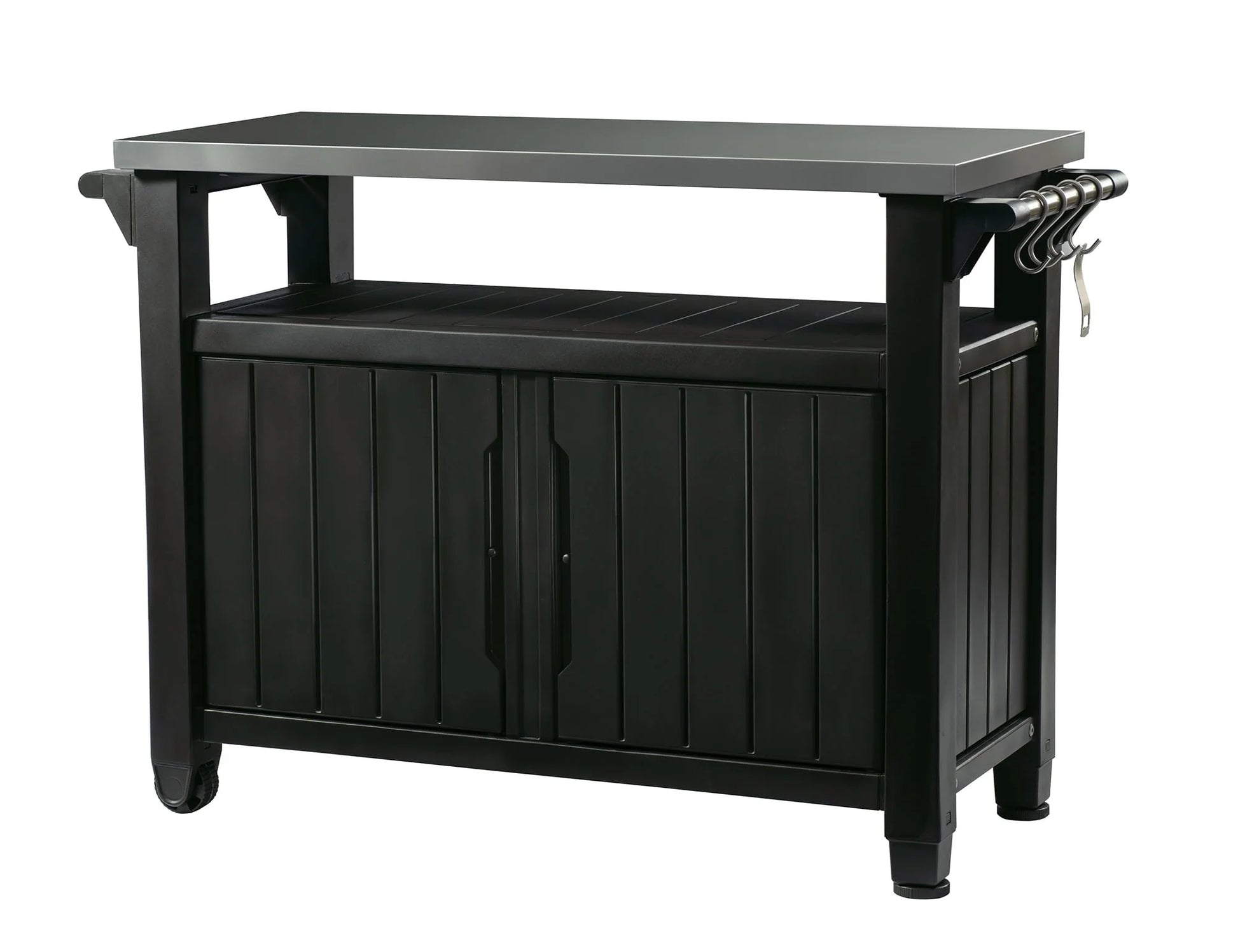 Keter Unity XL Resin Serving Station, All-Weather Plastic and Metal Grill, Storage and Prep Table, Graphite