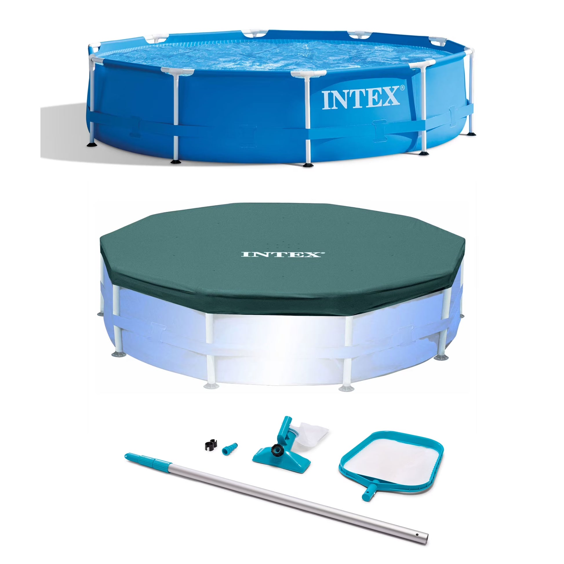 Intex Pool Kit w/ Intex 10 x 2.5-Ft Pool Set w/ Filter Pump w/  10-Ft Pool Cover(10 ft/Pool + Filter + Canopy)