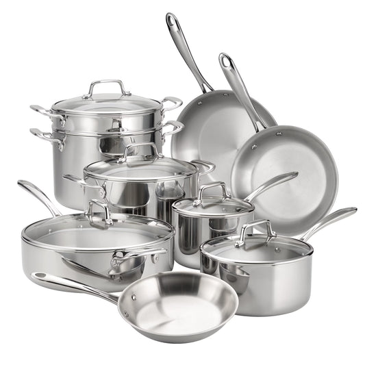 Tramontina 14-Piece Tri-Ply Clad Stainless Steel Cookware Set, with Glass Lids(14)