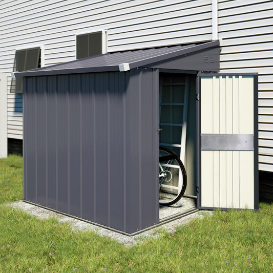 VEIKOUS Outdoor 8' x 4' Storage Lean-to Shed 8' x 4' w/Lockable Sliding Door and Vents for Backyard, Patio  Lawn, Grey(4' x 8')