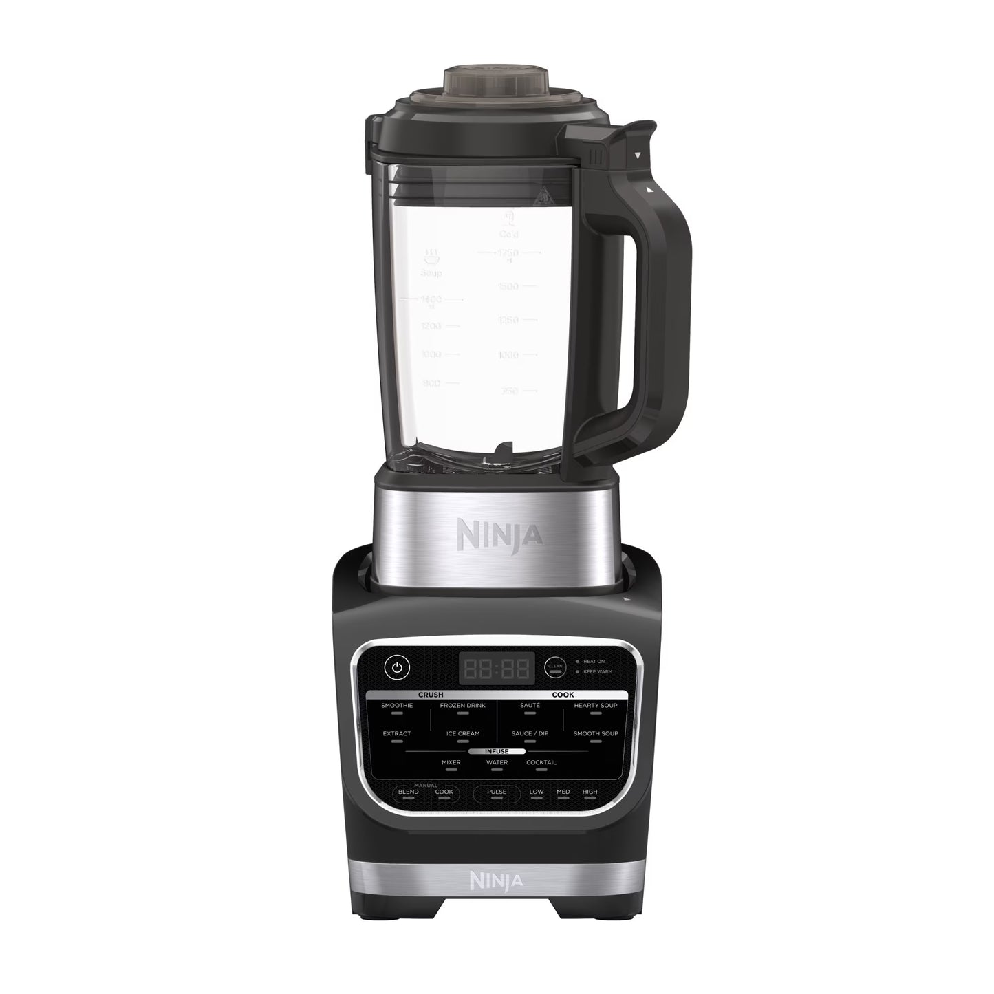 Ninja Foody Cold  Hot Cook Hot Soups, Sauces and Dips Blender with 1400 Peak Watts to Crush Frozen Drinks  Smoothies Nonstick Glass Pitcher (HB152), 64 oz, Black(Black)