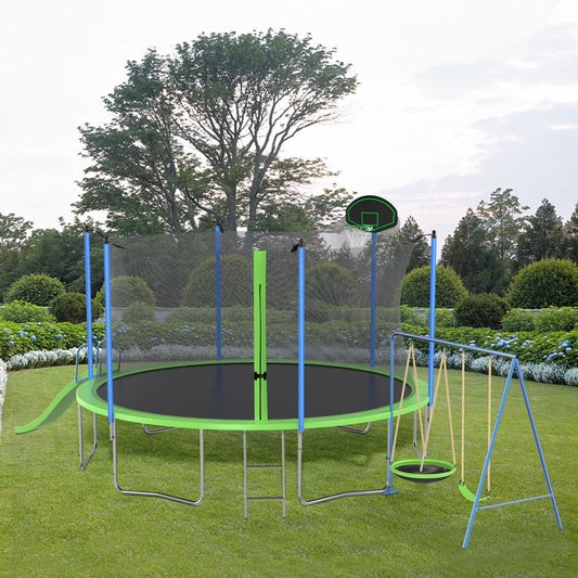 12FT Trampoline with Slide and Swings, Large Outdoor Backyard Trampoline with Basketball Hoop and Ladder for Kids and Adults(12')
