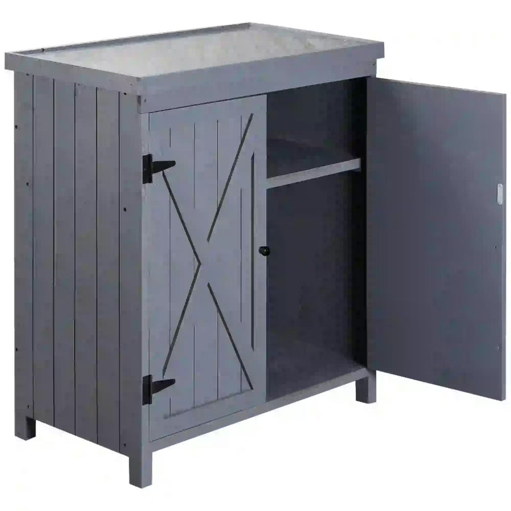 Spaco Garden Storage Cabinet, Outdoor Tool Shed with Galvanized Top and Two Shelves, Yard Tools or Pool Accessories, Gray