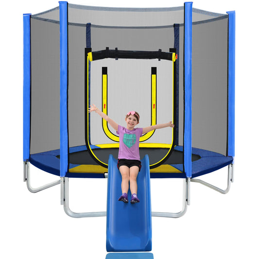 7FT Trampoline for Kids,Outdoor Recreational Trampoline with Safety Enclosure Net,Blue(Blue)