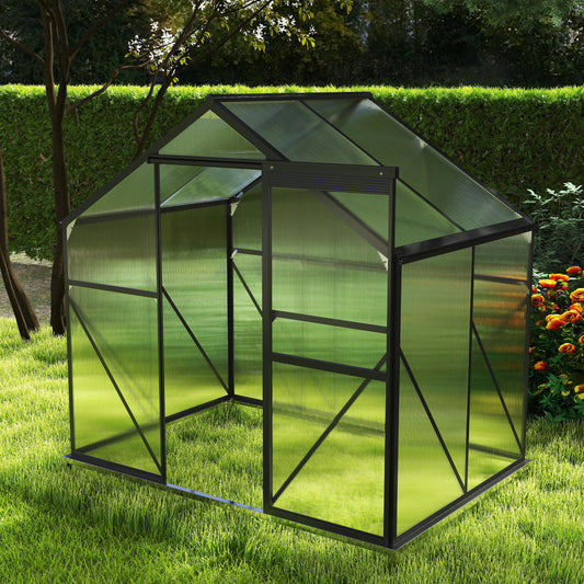 Asofer 6' x 4' Greenhouse for Outdoors, Aluminum Walk-in Green Houses shed with Rain Gutter and Roof Vent for Backyard(6' x 4')
