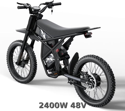2000W Electric Dirt Bike for Adults Ridingtimes GT73 UL2849,Brushless Hub Motor,18.2AH*2 Electric Bike with 25\" tires digital screen Carbon Steel,Black(GT73 37Mph 2400W)