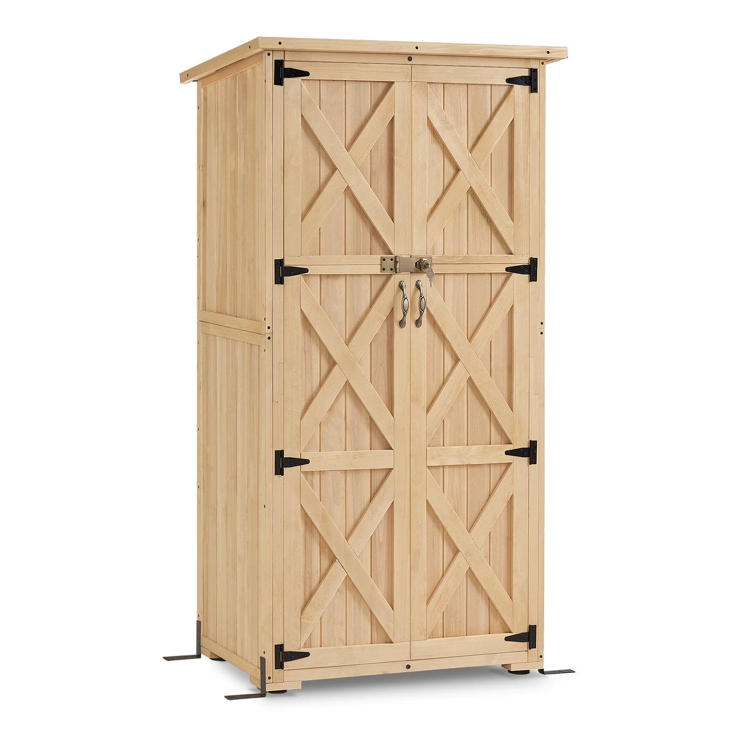 MCombo Wood Sheds  Outdoor Storage , Garden Tool Shed with Lock, Wooden Outdoor Storage Cabinet with Double Doors for Patio 1628(M)