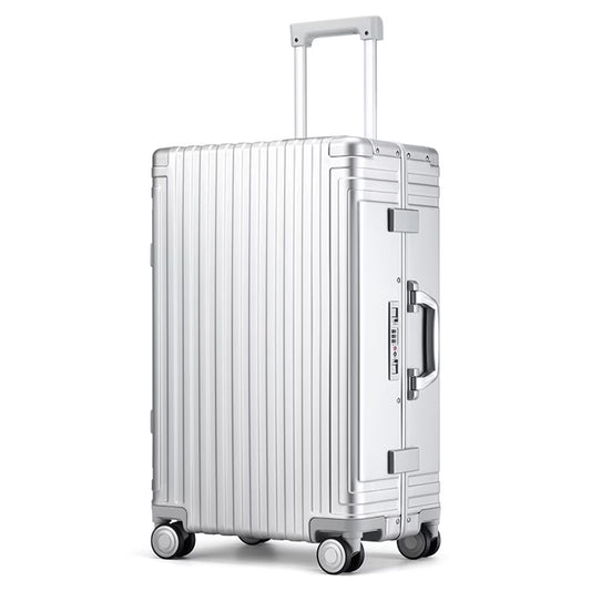 All Aluminum Hardshell Luggage, Airline Approved Zipperless Hardside Carry on Suitcase with Spinner Wheels, Checked Aluminium Luggage Metal Rolling Luggage Case for Travel, Business(Silver/20 inch)