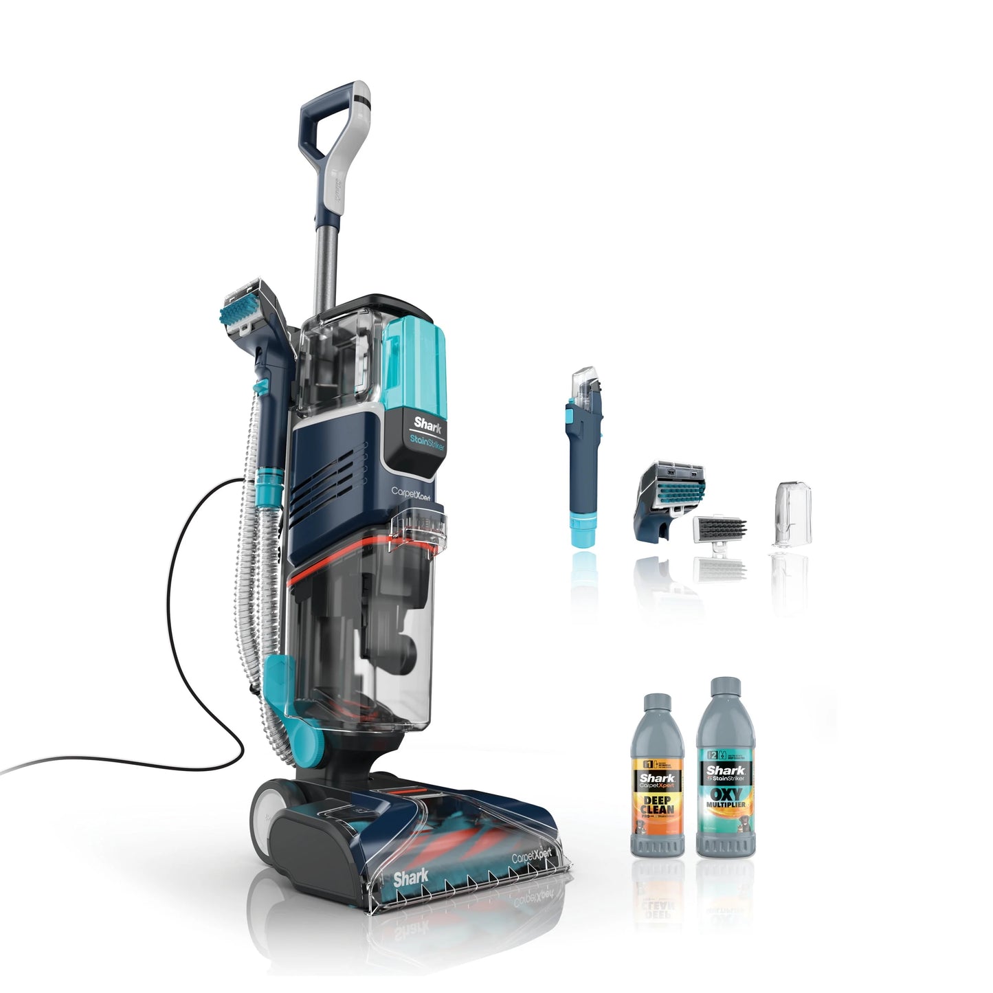 Shark CarpetXpert with StainStriker, Upright Carpet, Area Rug  Upholstery Cleaner for Pets, Built-in Spot  Stain Eliminator, Deep Cleaning  Tough Stain Removal, Carpet Shampooer, Navy, New,EX200