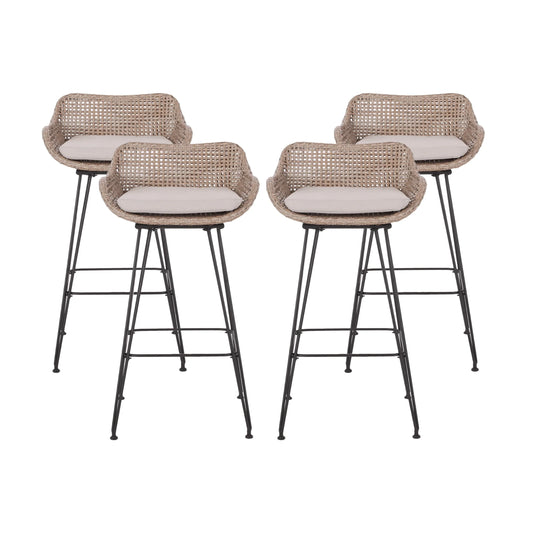 Verano Wicker and Metal Outdoor Barstools with Cushion, Set of 4, Mixed Brown and Beige(2/Light Brown/Black/Beige)