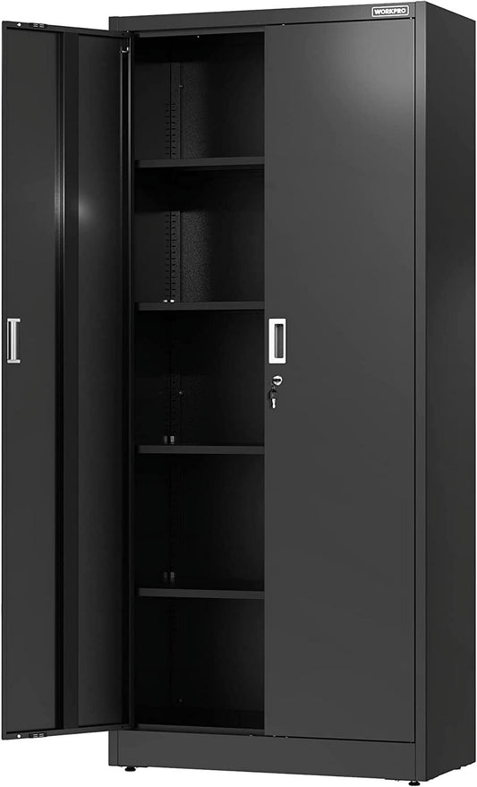 WORKPRO Metal Garage Storage Cabinet with Locking Doors and Adjustable Shelves,71 inches Tall Storage Cabinet for Tools, Office, Home, Shops (Black), Solid Packed(71"/Black)