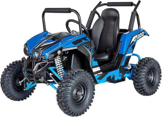 UTV Ride on Car (Large),Shock Absorber, 48V Electric Vehicles with Disk Brake, Gear Switch, Steel Frame, Off-Road Tire, Flexible Seat Belt and Seat, Three-Speed Parental Limit-Lock Function (Blue)(Blue)