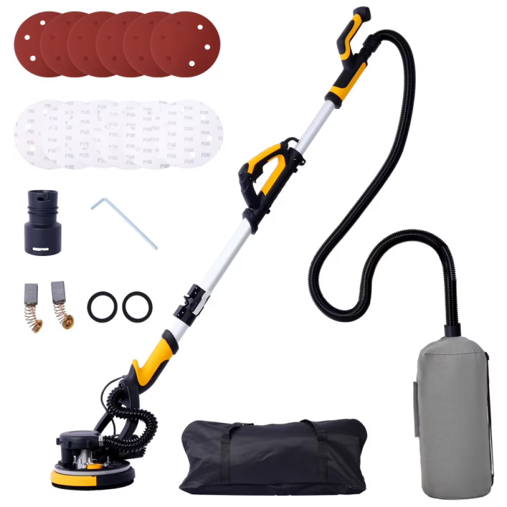 Drywall Sander, 780W Electric Drywall Sander with Vacuum Dust Collection  6.5A Motor Dustless Floor Sander with Variable Speed 900-1800RPM, LED Light, Extendable  Foldable Handle,(Yellow+Black + ABS)