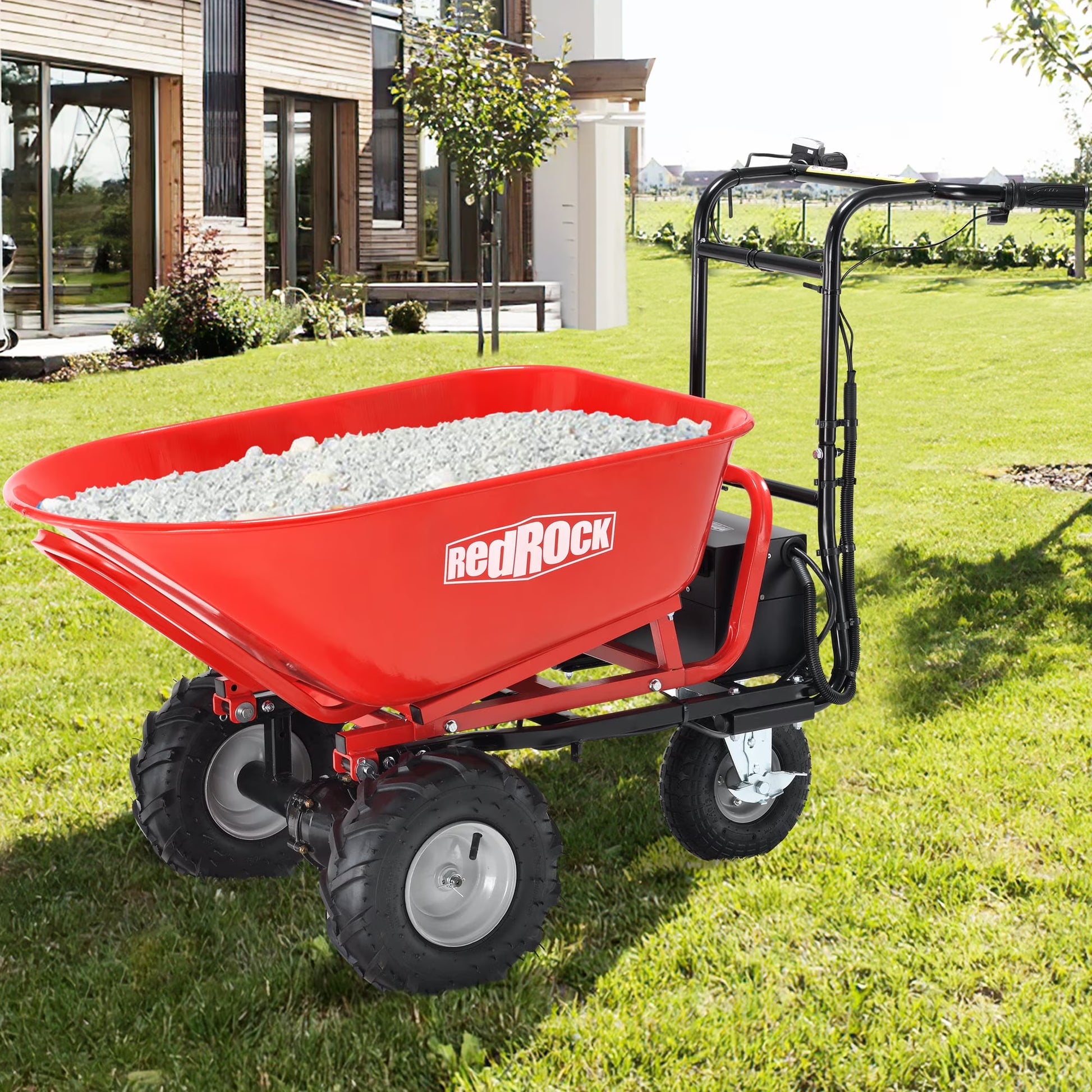 RedRock Wheelbarrow Utility Cart Electric Powered Cart 48V28Ah 500W Capacity 500lbs (230kg) Material Debris Hauler 1000lbs Towing