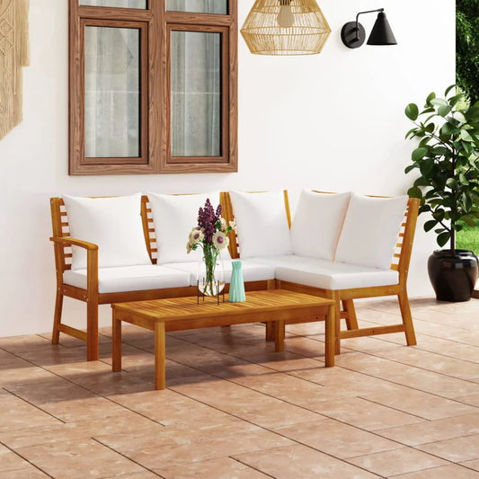 vidaXL 4 Piece Patio Lounge Set with Cushion Cream Solid Acacia Wood(2/Brown)