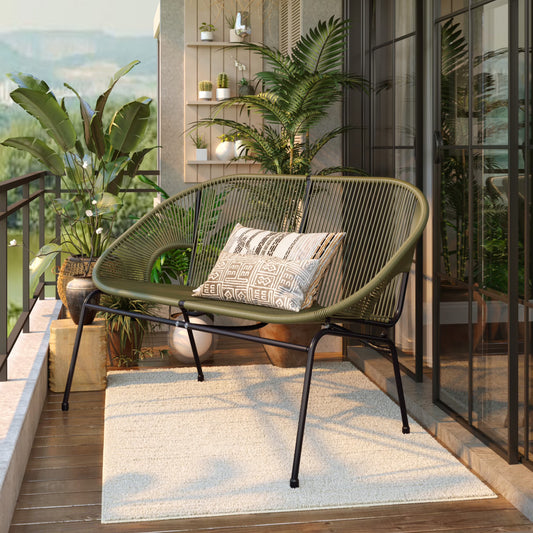 Aspen Modern Outdoor Patio Basket Loveseat, Hammock Weave Design, Metal Frame, Green(Green)