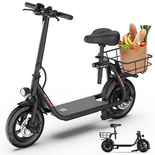 5TH WHEEL W18S 450W Motor Electric Scooter for Adults with Seat and Carry Basket, 36V 20Miles Range  15.5Mph, 12" Foldable E Scooter for Commuting