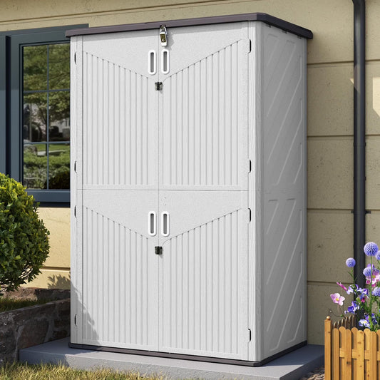 Aoxun Outdoor Storage Shed, 64 Cu.Ft Vertical Storage Sheds Outdoor with Floor, Outdoor Waterproof Storage Cabinet for Garage Storage, Pool Storage, Bike Shed, Garden Shed, Outdoor Storage(White)(64 Cu.Ft)