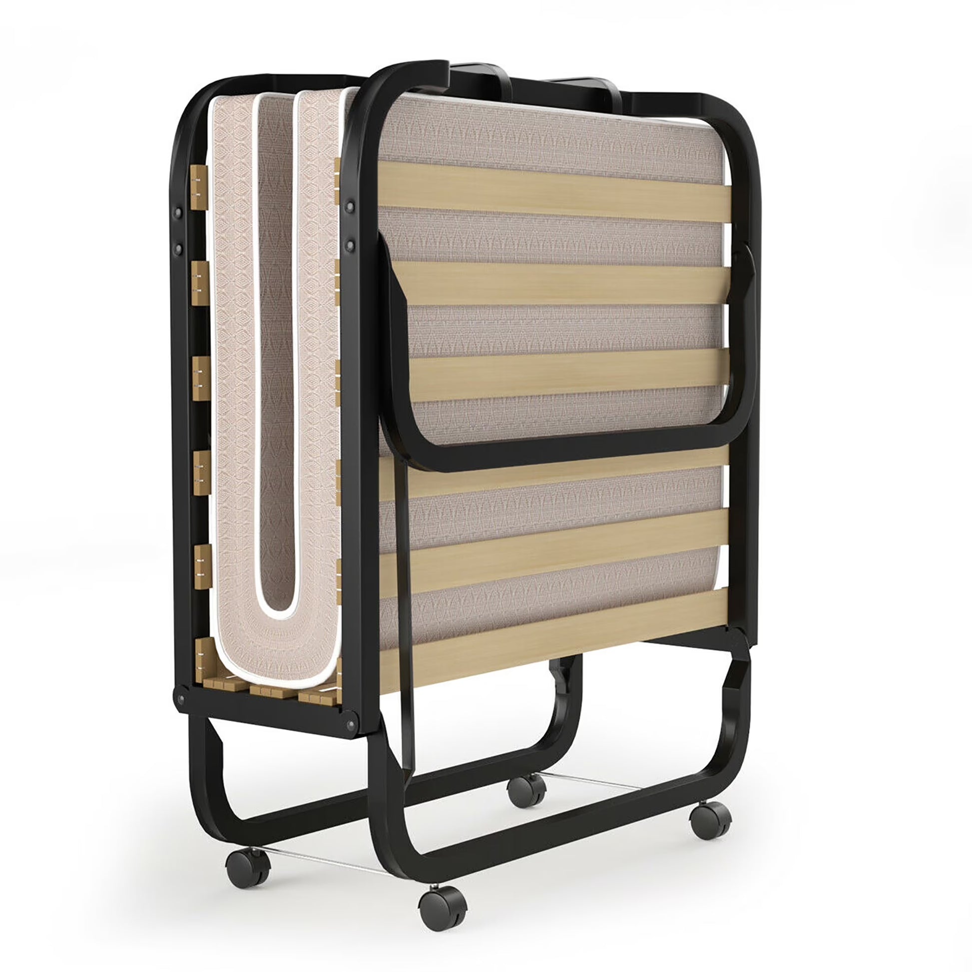 Gymax Folding Bed w/ Memory Foam Mattress Rollaway Metal Guest Bed Sleeper Made in Italy