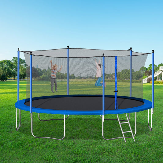 14FT Outdoor Trampoline with Safety Enclosure, Steel Tube Frame, Ladder  Secure Net - Heavy Duty, Blue(Round/14'/Blue)