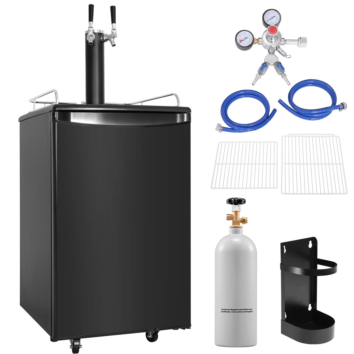 KFFKFF Draft Beer Dispenser Beer Kegerator Full Size Keg Refrigerator Dual Tap