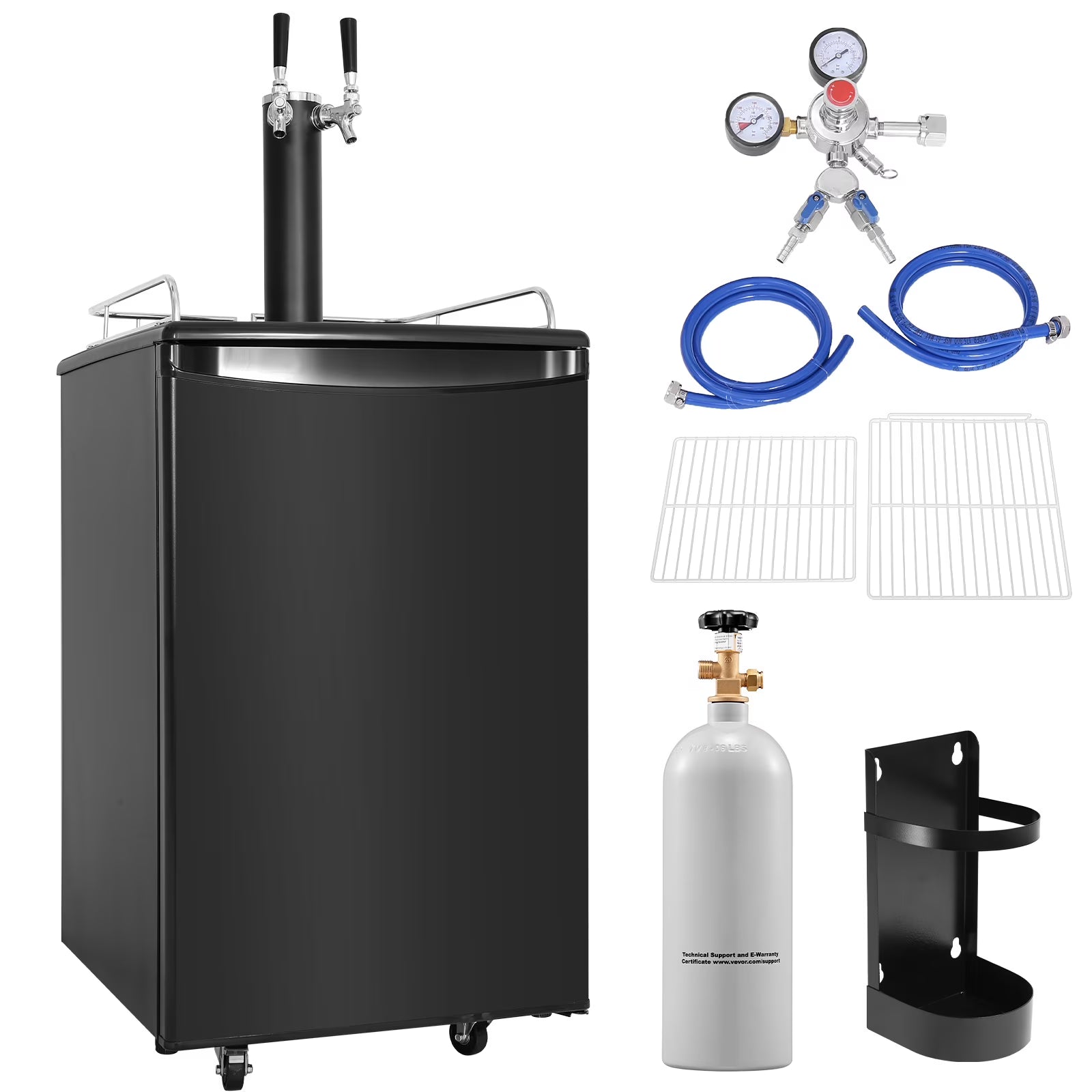 KFFKFF Draft Beer Dispenser Beer Kegerator Full Size Keg Refrigerator Dual Tap