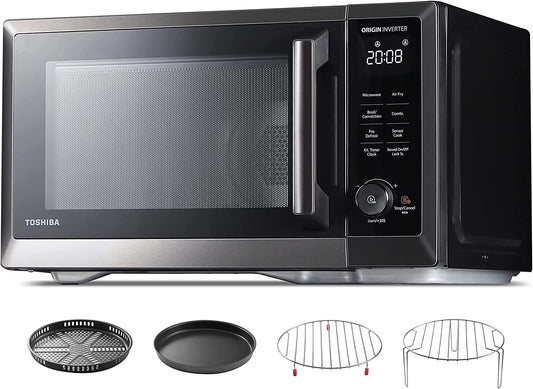 TOSHIBA 7-in-1 Countertop Microwave Oven Air Fryer Combo, Inverter, Convection, Broil, Speedy Combi, Even Defrost, Humidity Sensor, Mute Function, 27 Auto Menu47 Recipes, 1.0 cu.ft/30QT, 1000W(MASTER Series - 7 in 1 Premium Microwave - Black)