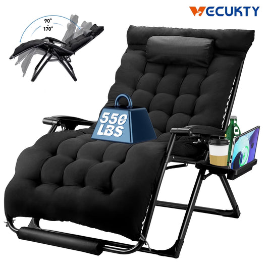 VECUKTY XXL Oversize Zero Gravity Chair - 500lb Capacity, 33-Inch Wide Padded Seat, Folding Travel Recliner for Outdoor / Indoor Use - Patio, Lawn, Black, Portable and Heavy Duty(1/Black)