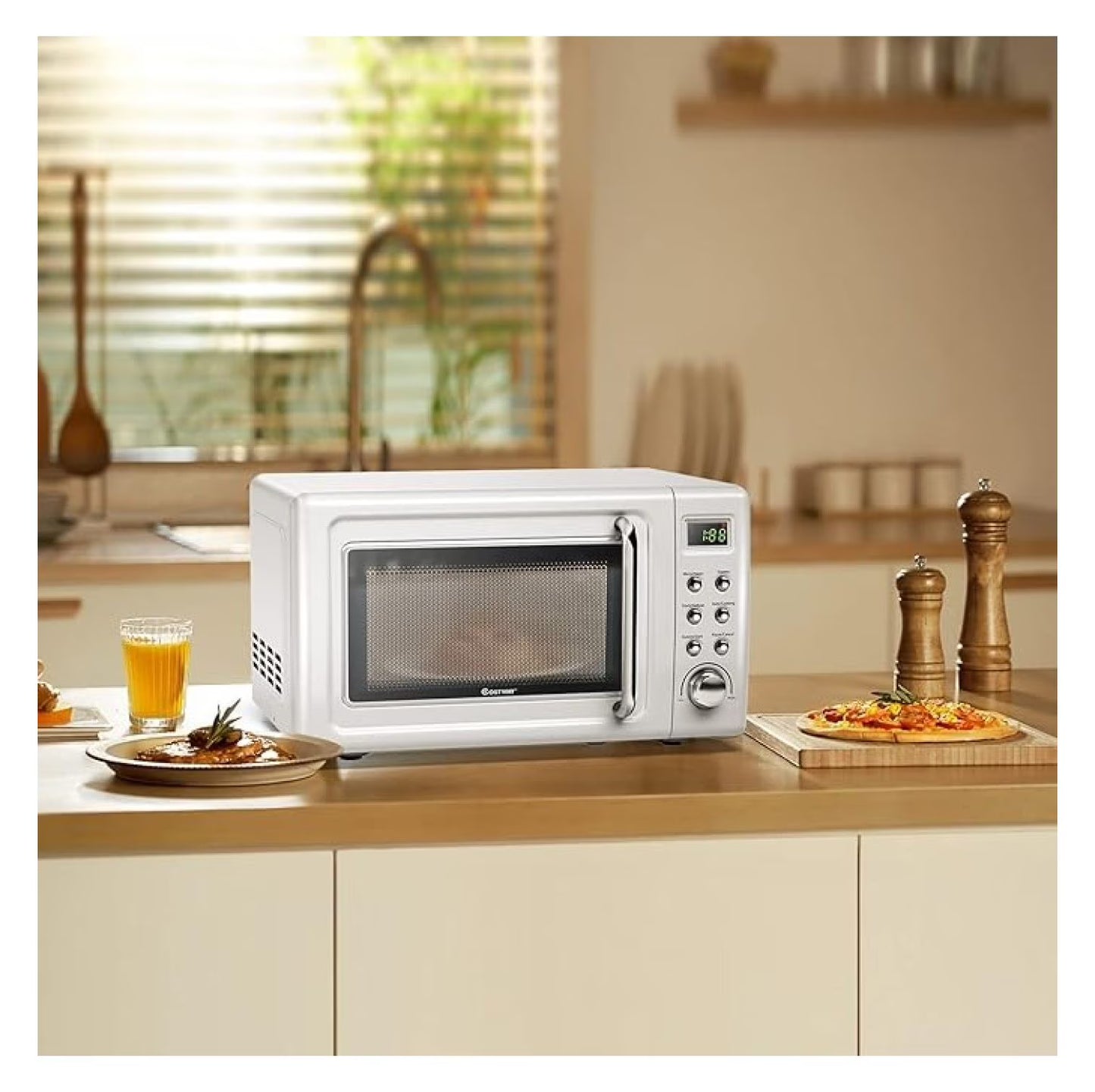 Small Microwave, 0.7Cu.ft 700 Watt Countertop Microwave with 5 Micro Power Defrost  Auto Cooking Function, Stainless Steel Interior, LED Display, Microwave for Kitchen, RV, Dorm ?(White)
