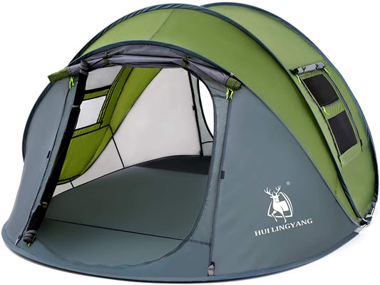 4 Person Easy Pop Up Tent,9.5’X6.6’X52'',Waterproof, Automatic Setup,2 Doors-Instant Family Tents for Camping, Hiking  Traveling(Green)