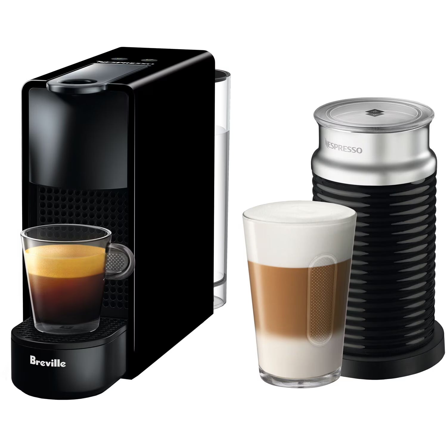Breville New  Nespresso Essenza Mini Single-Serve Machine Aeroccino Milk Frothier, Black(Essenza Black)