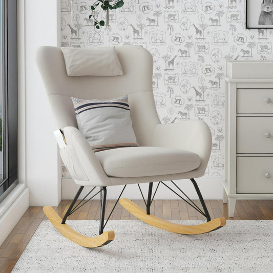 Baby Relax Robbie Rocker with Storage Pockets. Beige Linen