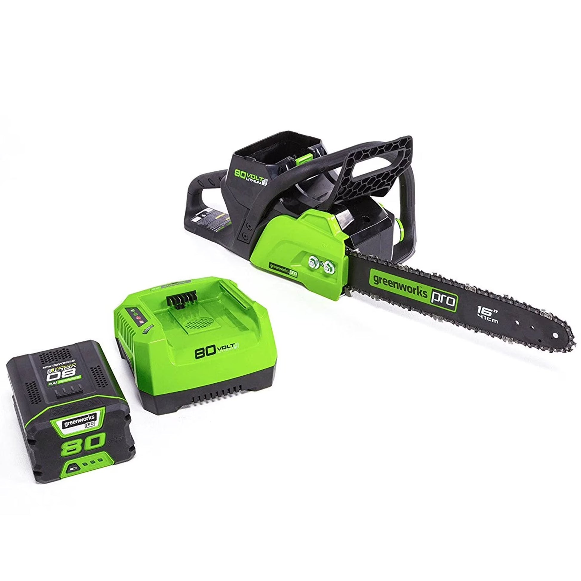 Greenworks 80V 16" Brushless Chainsaw with 2.0 Ah Battery  Charger 2004502