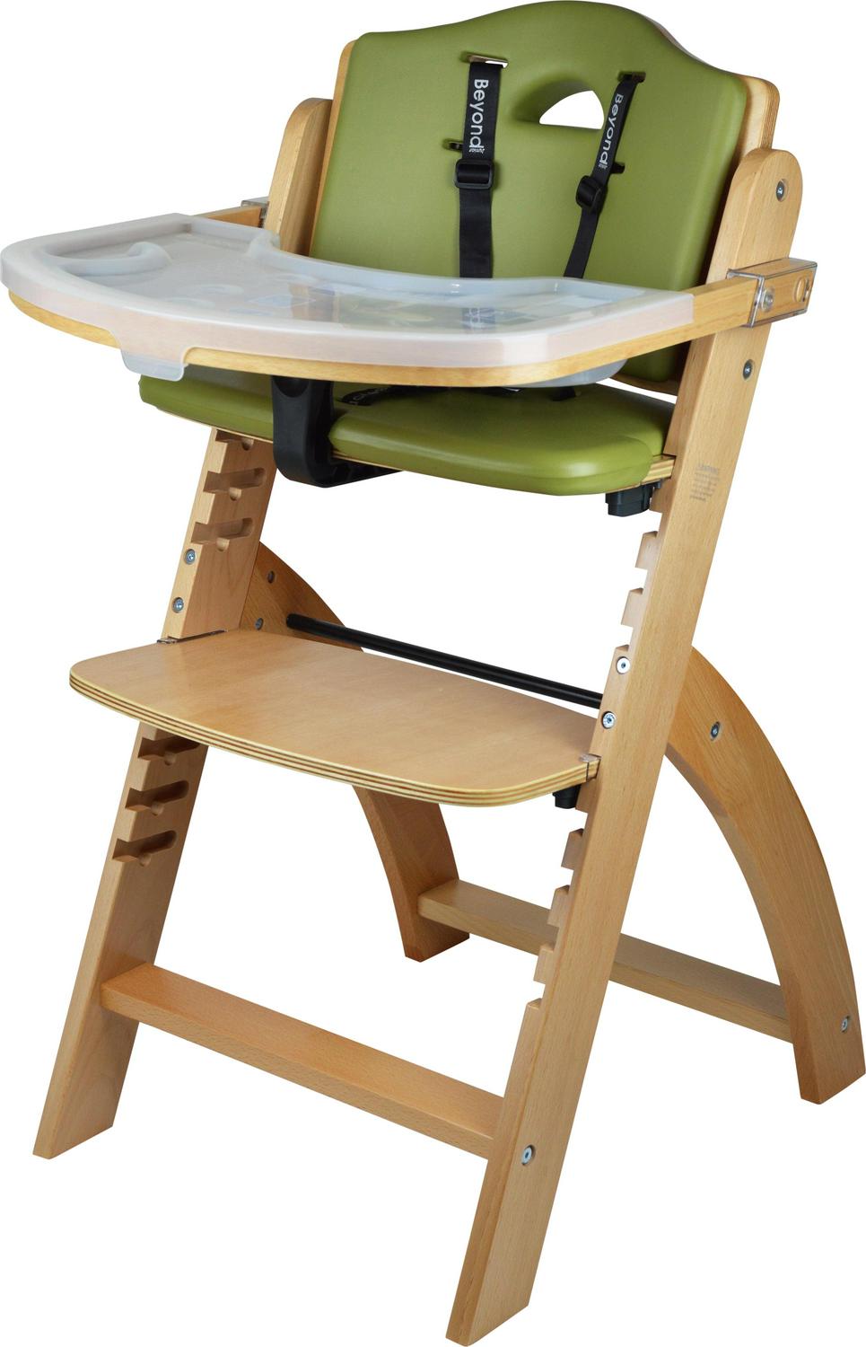 Abiie Beyond Wooden High Chair with Tray. The Perfect Adjustable Baby Highchair Solution for Your Babies  Toddlers or as a Dining Chair. (6 Months up to 250 Lb) (Natural Wood - Olive Cushion)