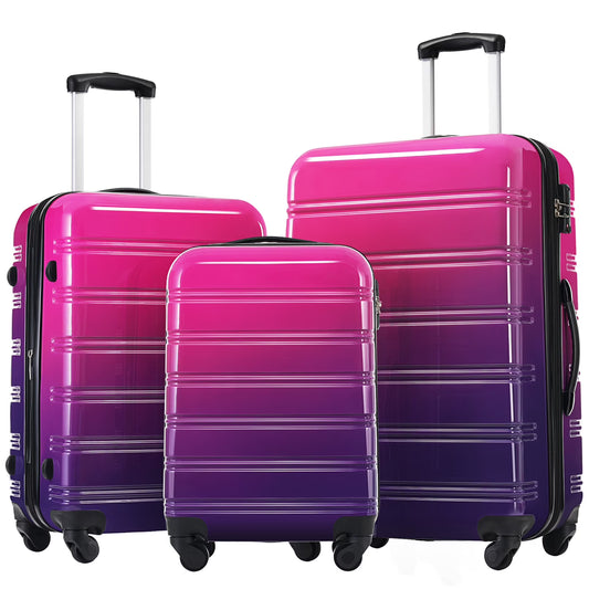 3 Piece Luggage Sets, Hard Shell Suitcase 20/24/28 Inches with TSA Lock and Spinner Wheels, Expandable Lightweight Travel Luggage for Men Women, Multicolor purple(Multicolor purple)