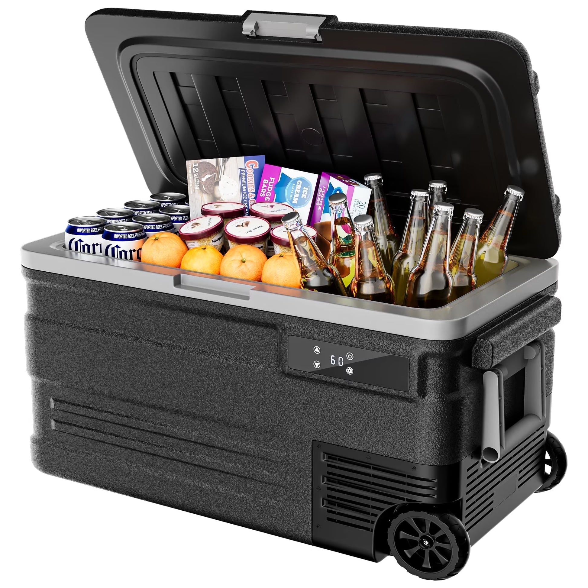 Simzlife 12 Volt Car Refrigerator, 80QT(75L) Portable RV Car Fridge with Wheels, 0℉~68℉, 12/24V DC  110-240V AC, Black