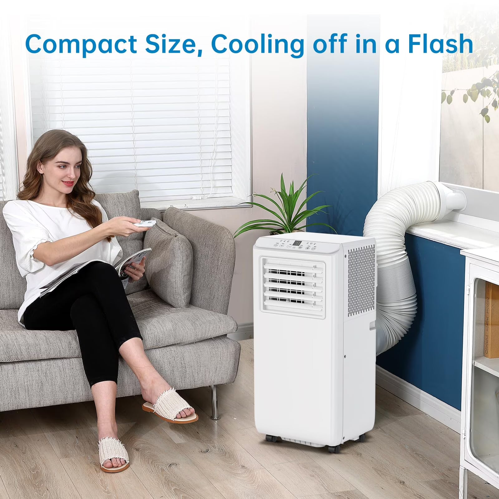 TROPOW Portable Air Conditioners 8000BTU, Air Conditioners 3-in-1 Cools up to 350 Sq. Ft, Indoor Standing AC Unit w/Dehumidifier, Window Kit, White